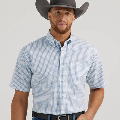 George Strait Men's Short Sleeve Blue Plaid Shirt by Wrangler - Korvel