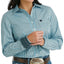 Stylish Blue and Grey Striped Women's Cinch Shirt - Korvel