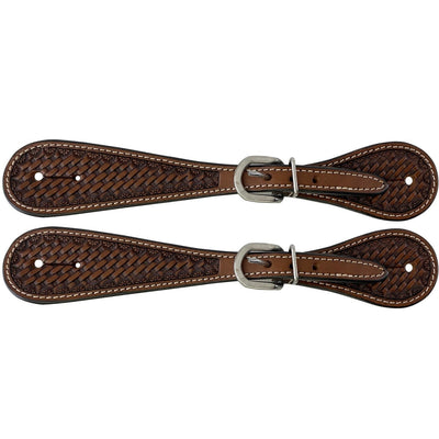 Brown Tooled Spur Straps - Korvel