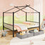 Cama de Casa de Metal de Tamaño Completo con Cajones de Tela para Niños - Negro
