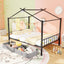 Cama de Casa de Metal de Tamaño Completo con Cajones de Tela para Niños - Negro