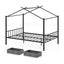 Cama de Casa de Metal de Tamaño Completo con Cajones de Tela para Niños - Negro