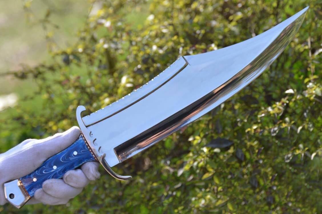 Premium Full Tang Bowie Knife with Leather Sheath – Custom Handmade D2 Steel Blade, Epoxy Resin Handle & Brass Accents | 17-Inch Hunting Com - Korvel