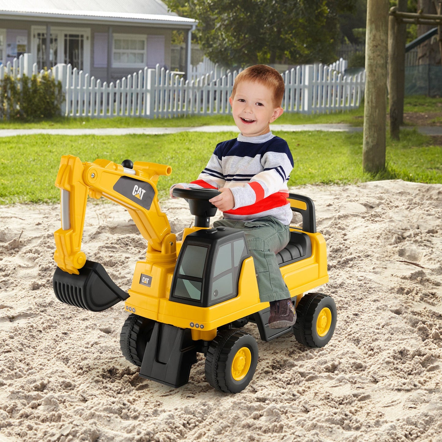 Digger à pédales Caterpillar pour enfants - Jaune