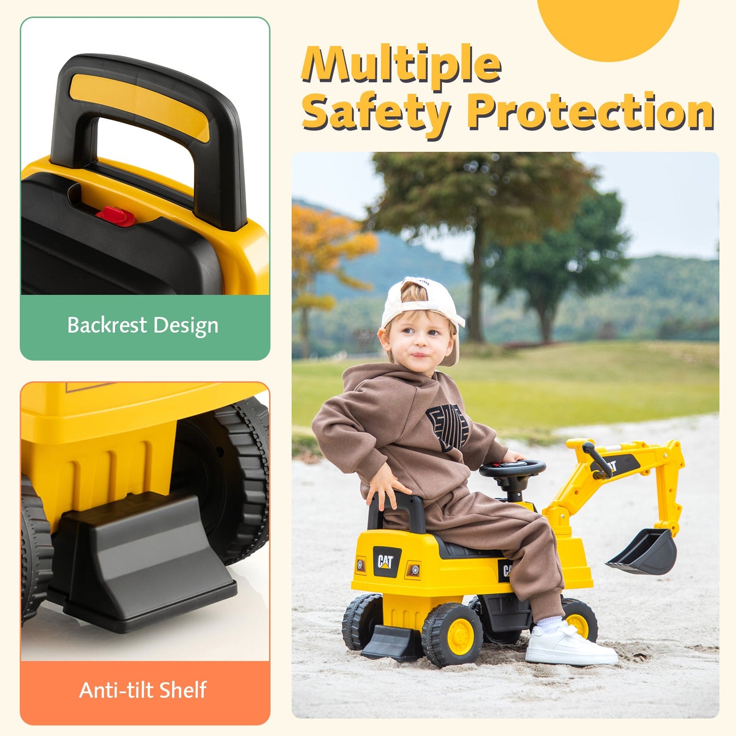 Digger à pédales Caterpillar pour enfants - Jaune