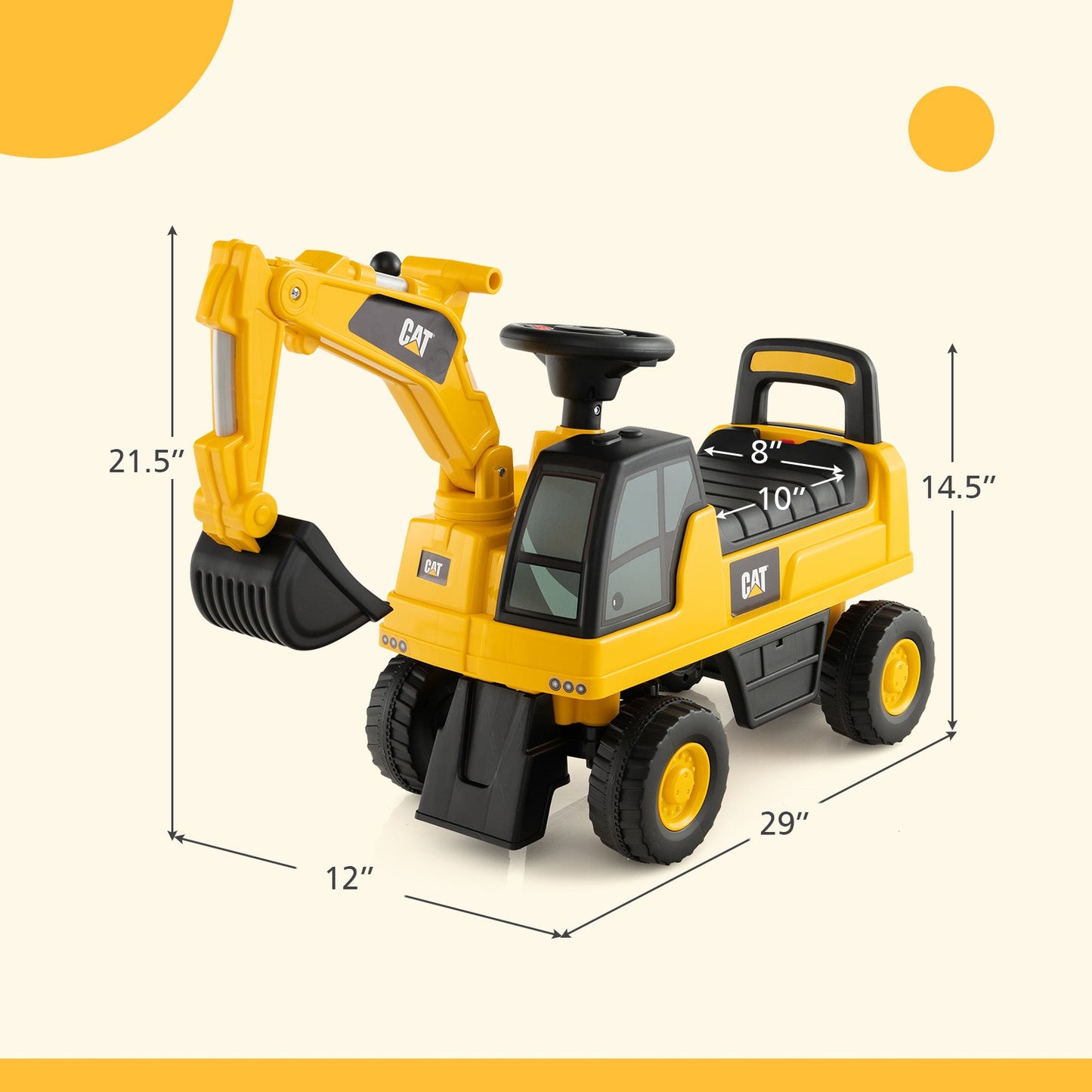 Digger à pédales Caterpillar pour enfants - Jaune