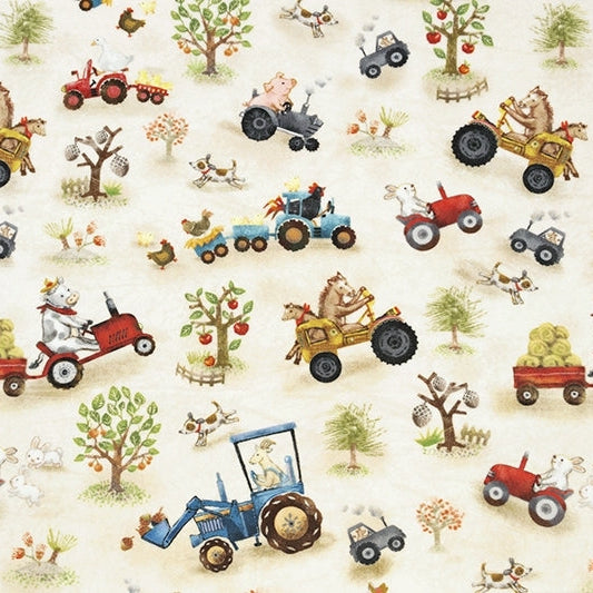 Tela Beige Digital Cuddle® Granja Divertida por Yarda