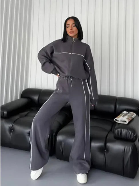 Conjunto de Cárdigan de Manga Larga con Media Cuello y Pantalones para Mujer