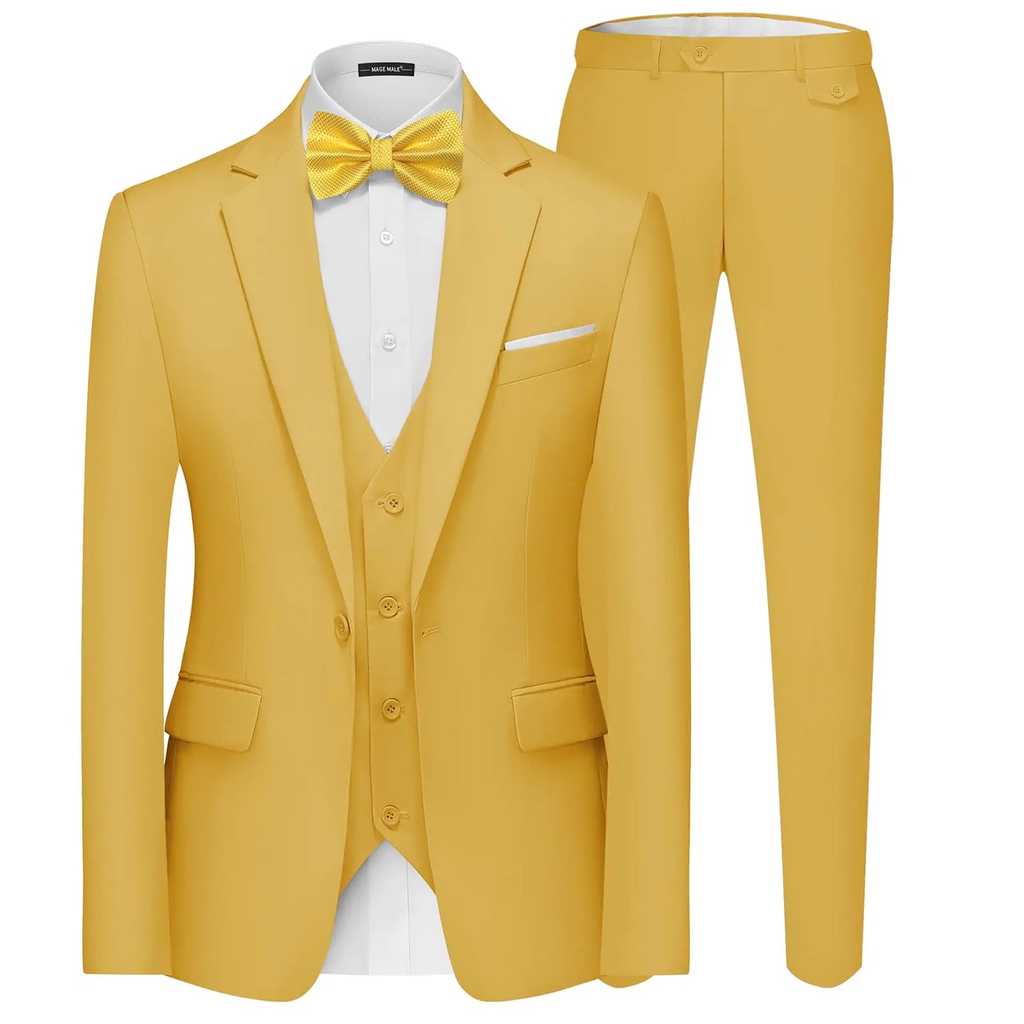 MAGE MALE Men's 3-Piece Slim Fit Suit in Medium Yellow