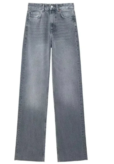 Pantalones de mezclilla de pierna ancha rectos de cintura alta para mujeres