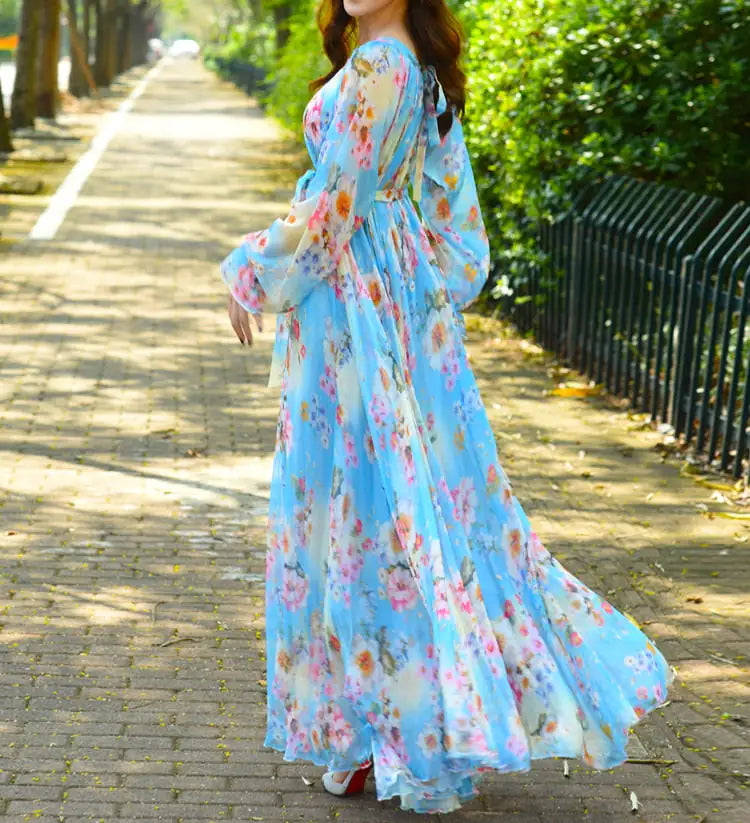 Elegant Floral Printed Maxi Dress