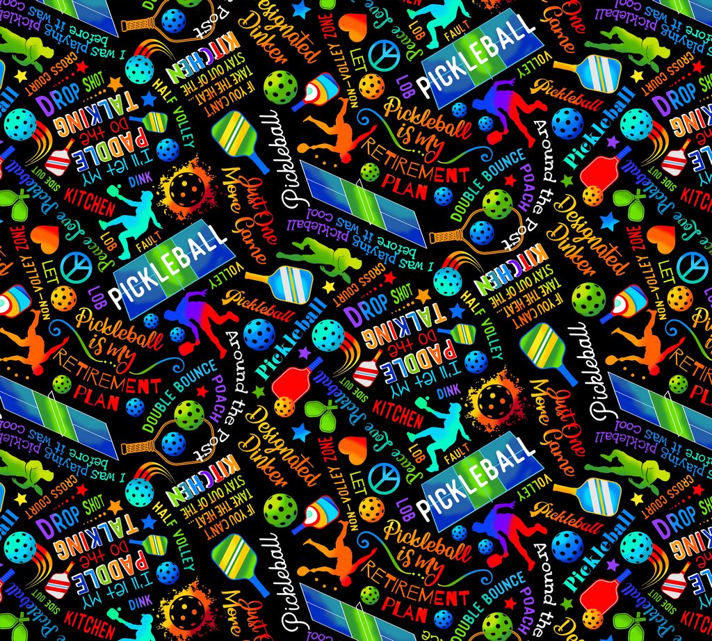 Black Pickleball Fitness Fanatic Fabric - 44"/45" Per Yard