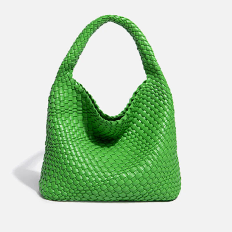 Bolso de Cubo de Cuero Suave Tejido a Mano para Mujeres