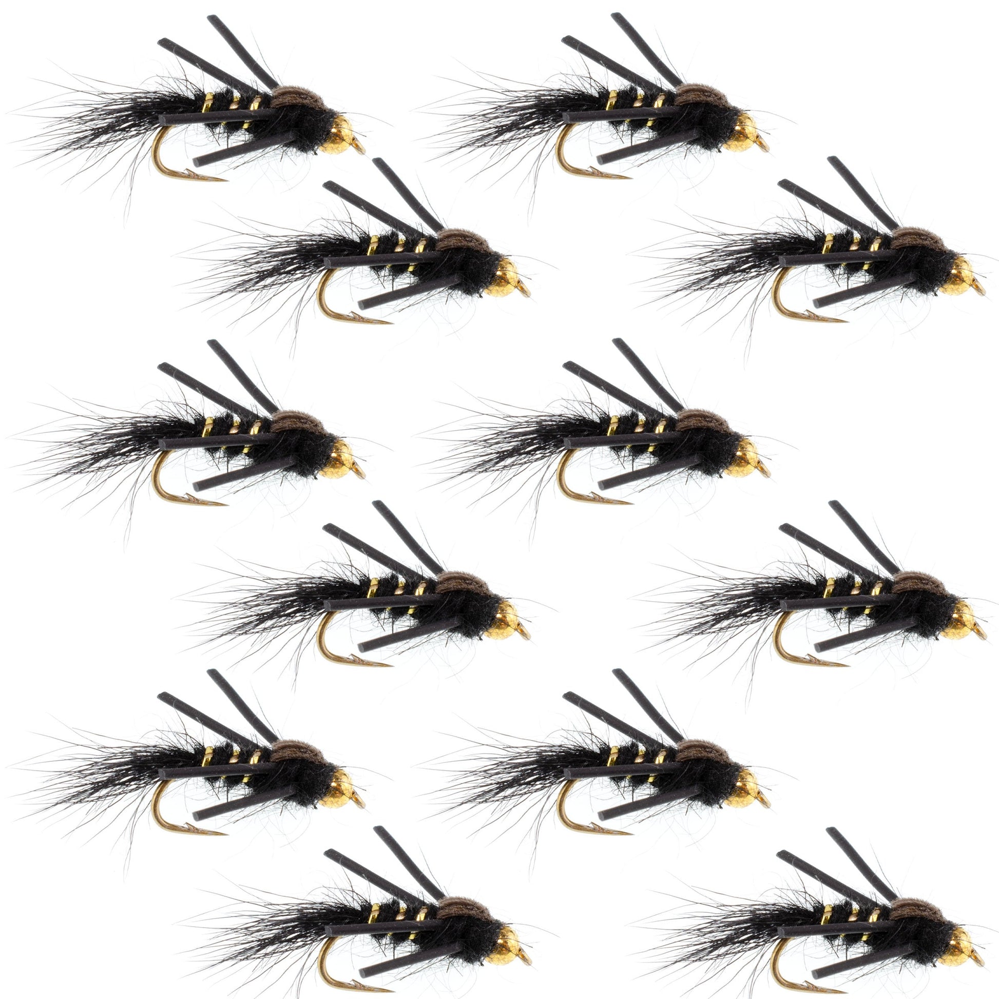 Premium Tungsten Bead Head Nymph with Rubber Legs - Black Gold Ribbed Hare's Ear (12 Pack, Size 16) - Korvel