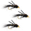 3 Pack Premium Tungsten Bead Head Rubber Legs Black Gold-Ribbed Hare's Ear Nymphs - Size 16 - Korvel