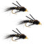 3 Pack Tungsten Bead Head Rubber Legs Black Gold-Ribbed Hare's Ear Trout Fly Nymph - Hook Size 14