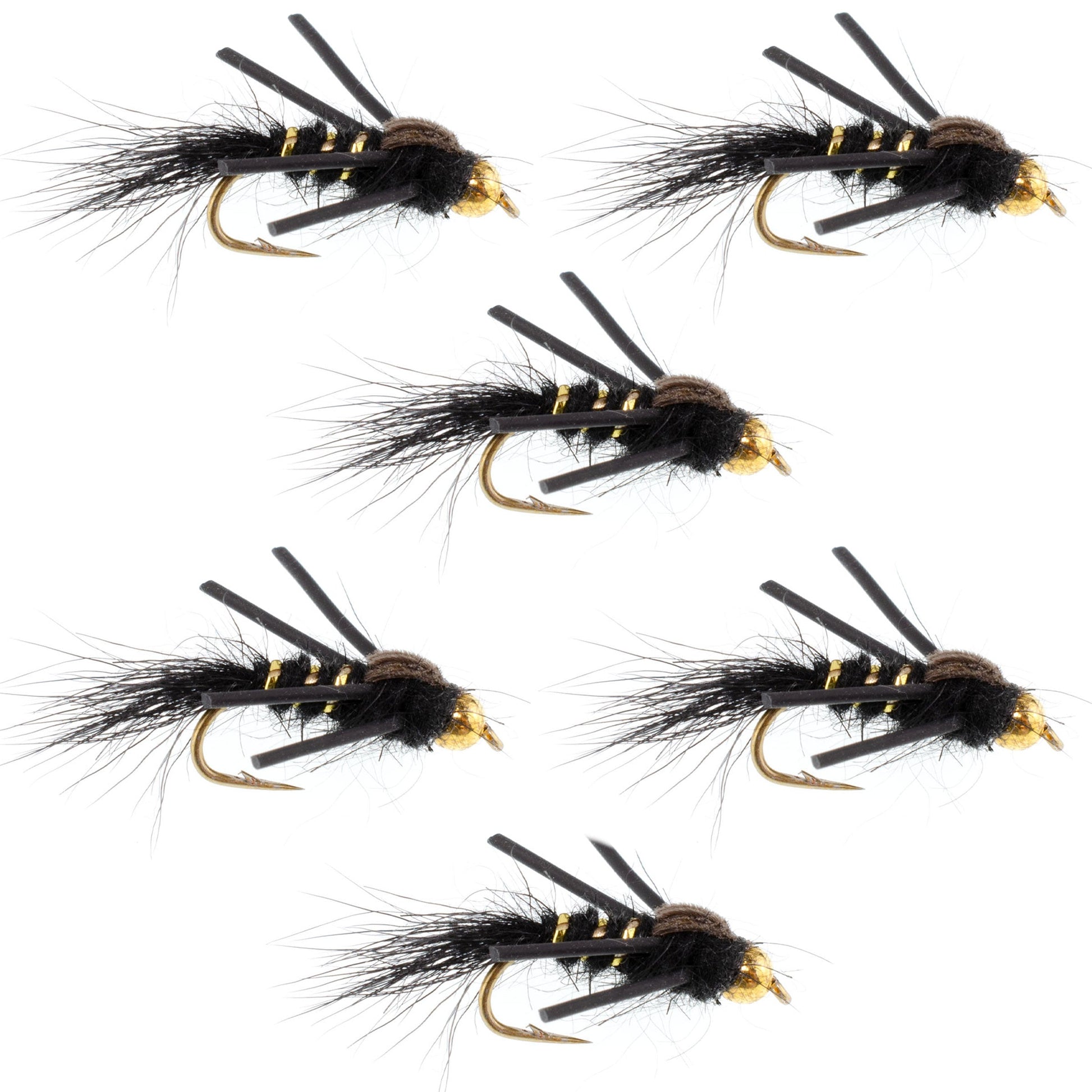 Premium Tungsten Bead Head Nymphs with Rubber Legs - Black Gold Ribbed Hare's Ear (Pack of 6, Size 16) - Korvel