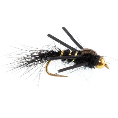 Premium Tungsten Bead Head Nymph with Rubber Legs - Black Gold Ribbed Hare's Ear (12 Pack, Size 16) - Korvel