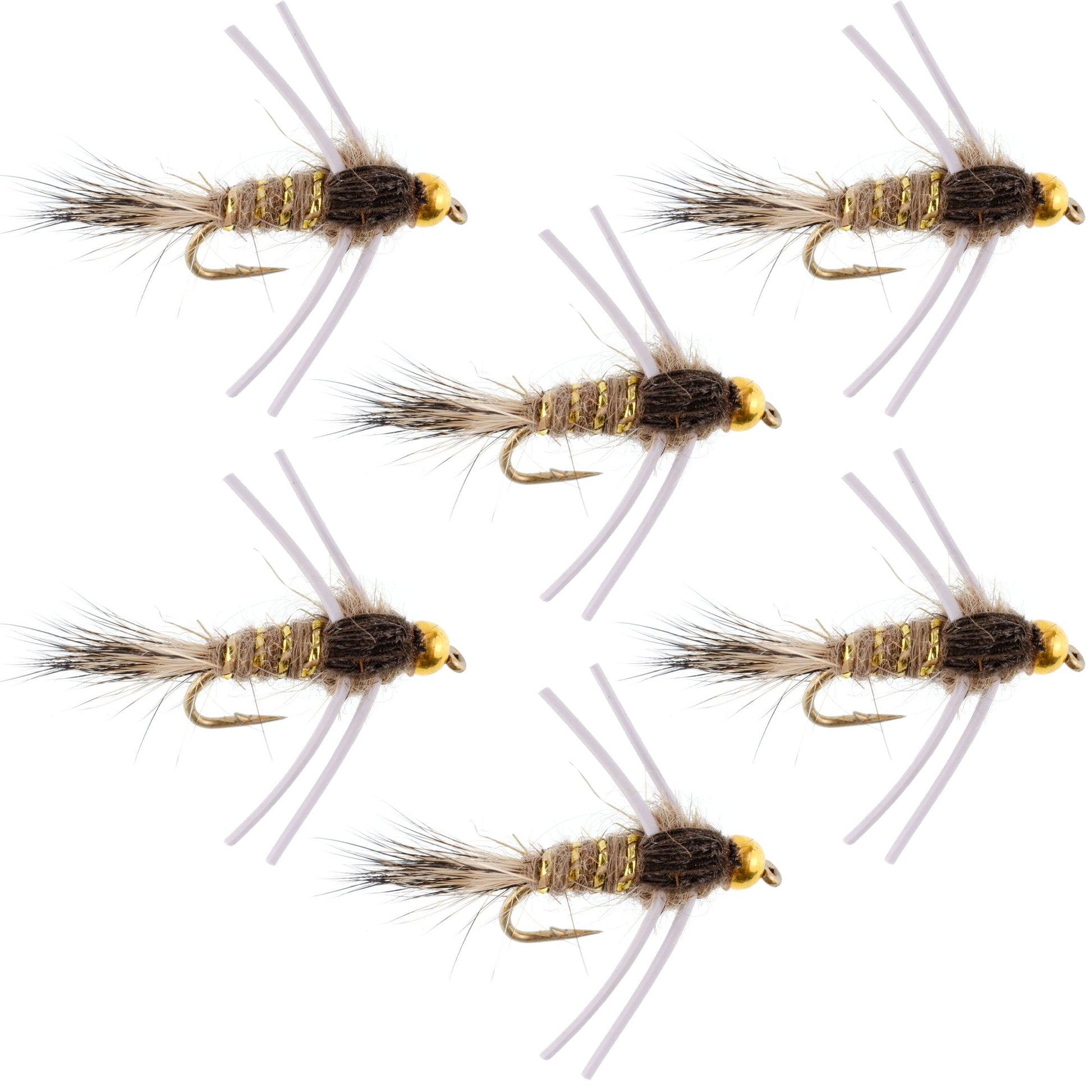 Natural Gold-Ribbed Hare's Ear Tungsten Nymphs with Rubber Legs - Pack of 6 Size 14 - Korvel