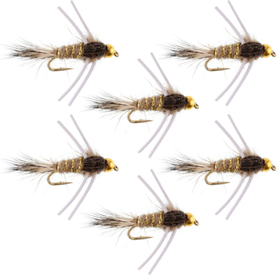 Natural Gold-Ribbed Hare's Ear Tungsten Nymphs with Rubber Legs - 6 Pack Size 16 - Korvel