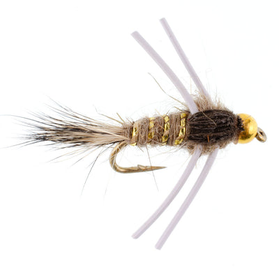 Natural Gold-Ribbed Hare's Ear Tungsten Nymphs with Rubber Legs - Pack of 6 Size 14 - Korvel