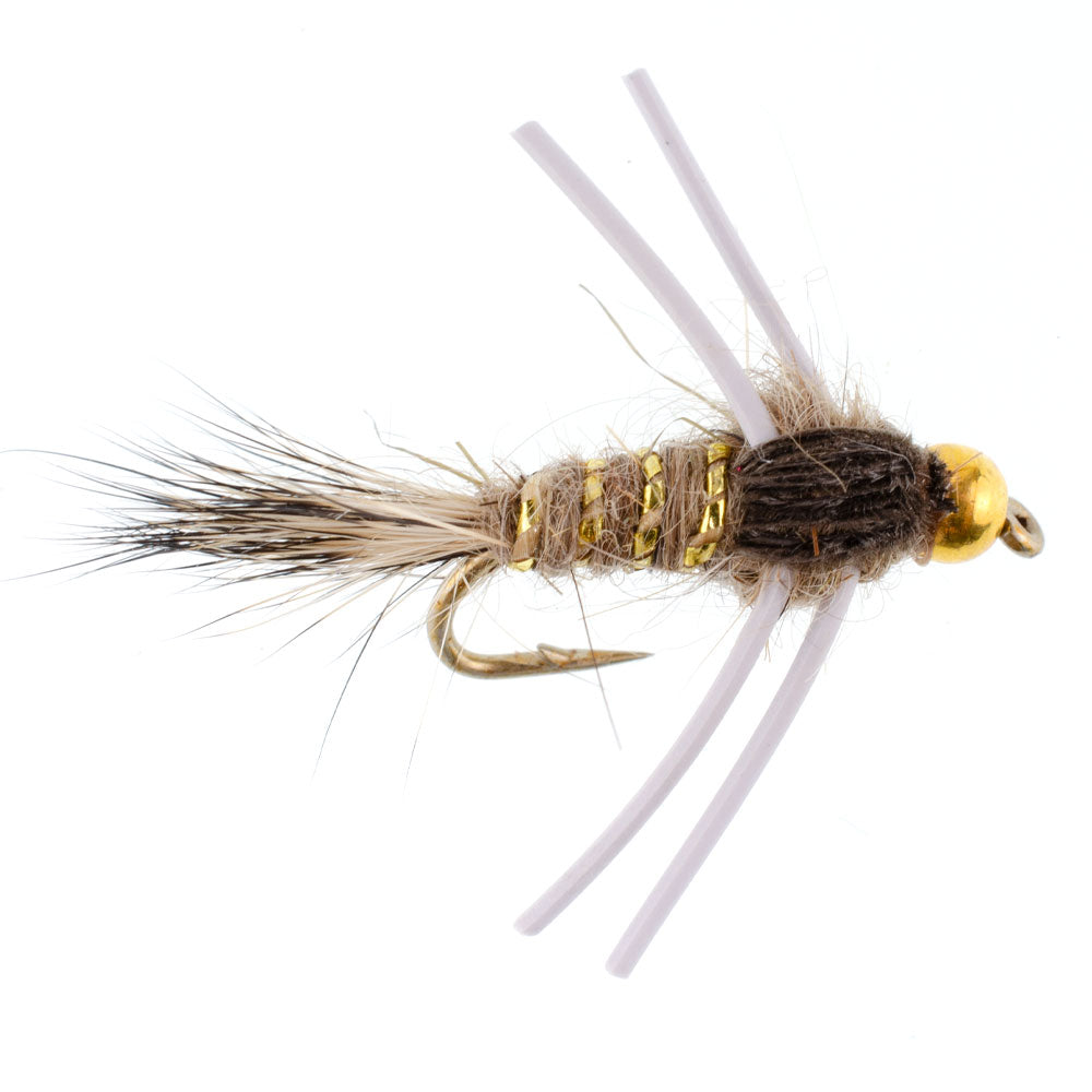 Natural Gold-Ribbed Hare's Ear Tungsten Nymphs with Rubber Legs - 6 Pack Size 16 - Korvel