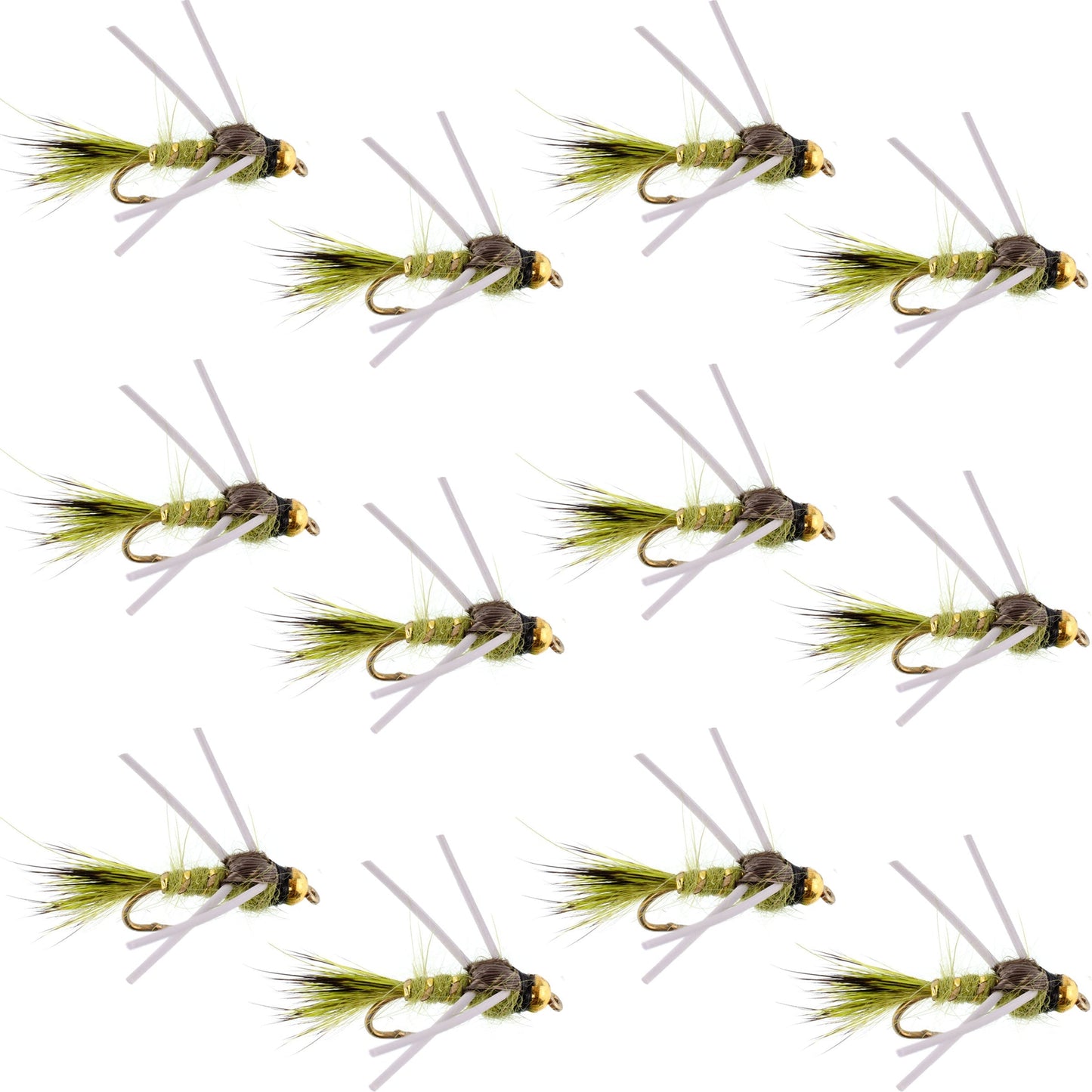 Premium Tungsten Bead Head Rubber Legs Olive Gold-Ribbed Hare's Ear Nymph - 12 Pack Size 14 - Korvel