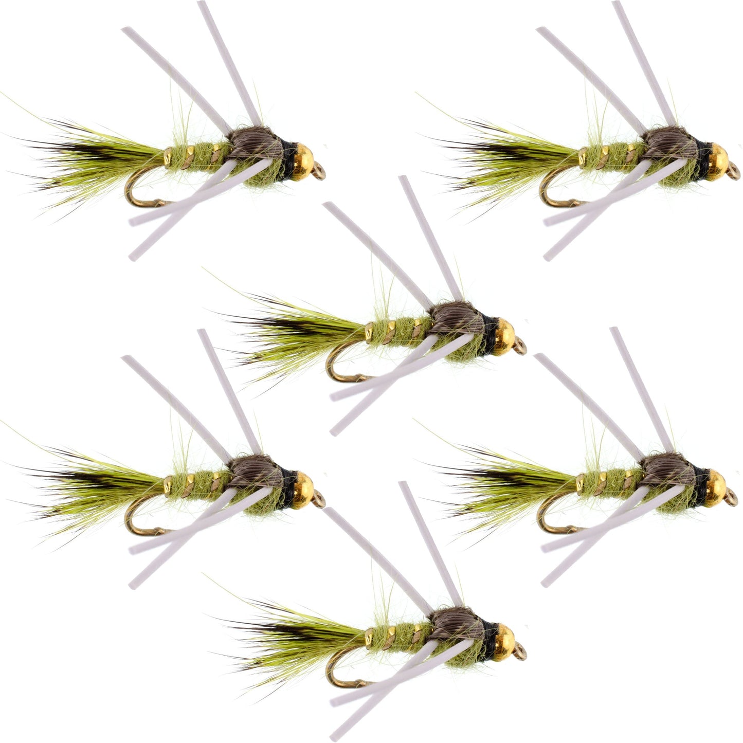 Olive Gold-Ribbed Hare's Ear Nymphs with Tungsten Bead Heads - 6 Pack Size 14 - Korvel