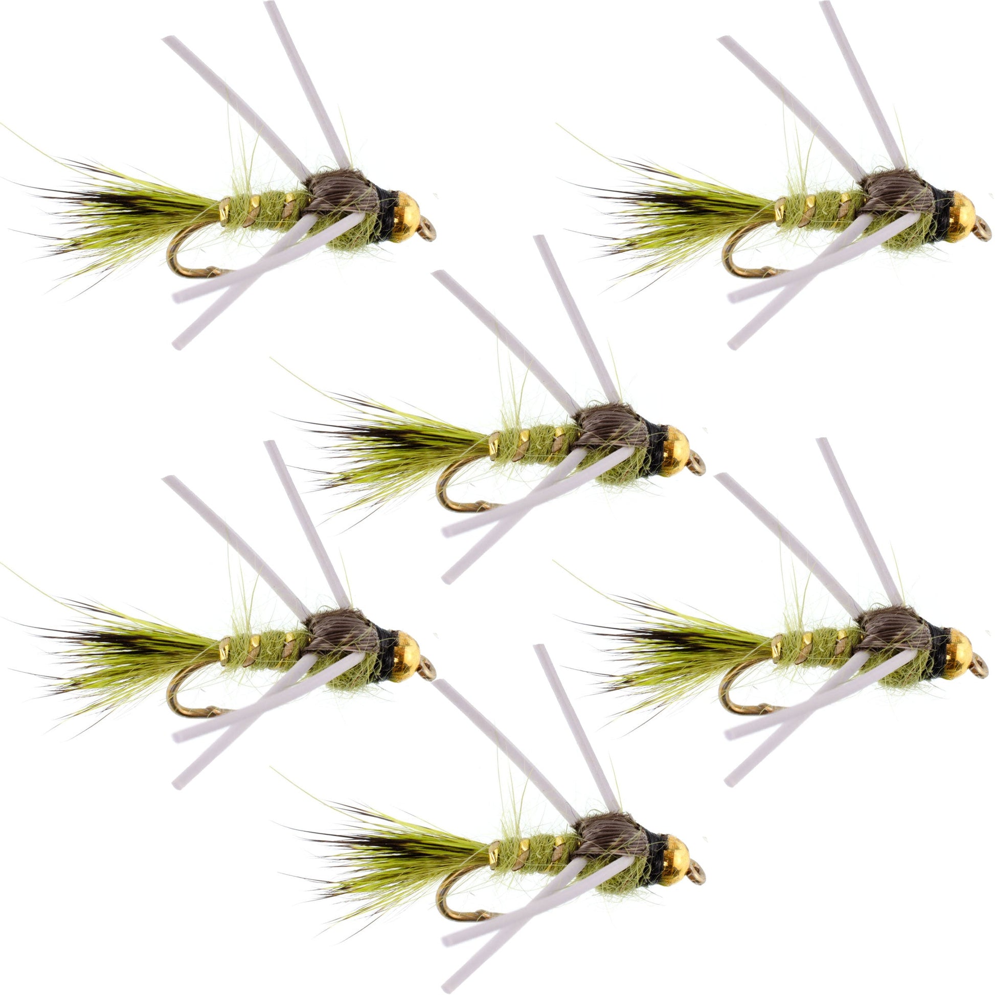 Olive Gold-Ribbed Hare's Ear Nymphs with Tungsten Bead & Rubber Legs - 6 Pack Size 12 - Korvel