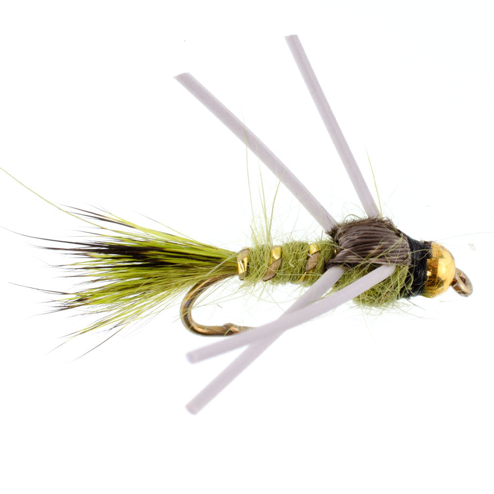 Olive Gold-Ribbed Hare's Ear Nymphs with Tungsten Bead Heads - 6 Pack Size 14 - Korvel