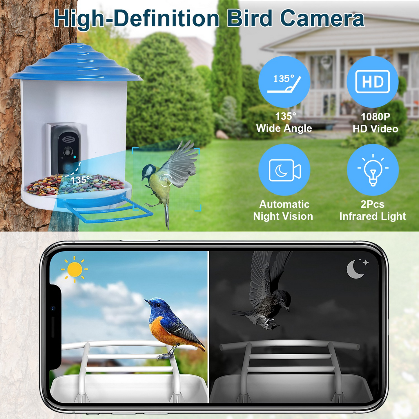 GBruno Smart Bird Feeder with HD Camera