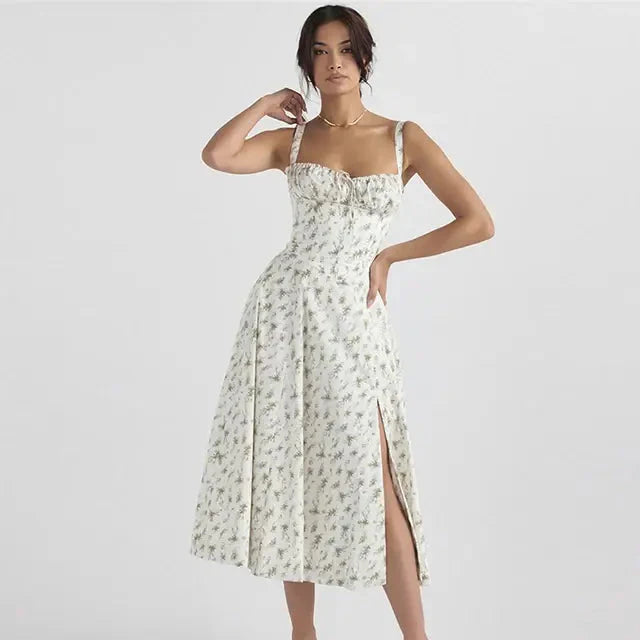 Robe Midi Bureau Fleurie Rose