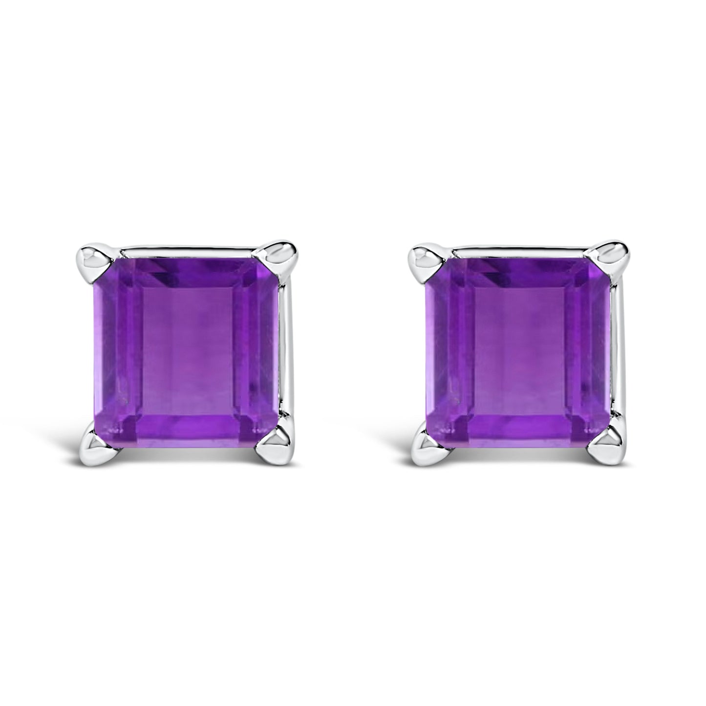Boucles d'oreilles en or blanc 14K avec améthystes taillées en princesse