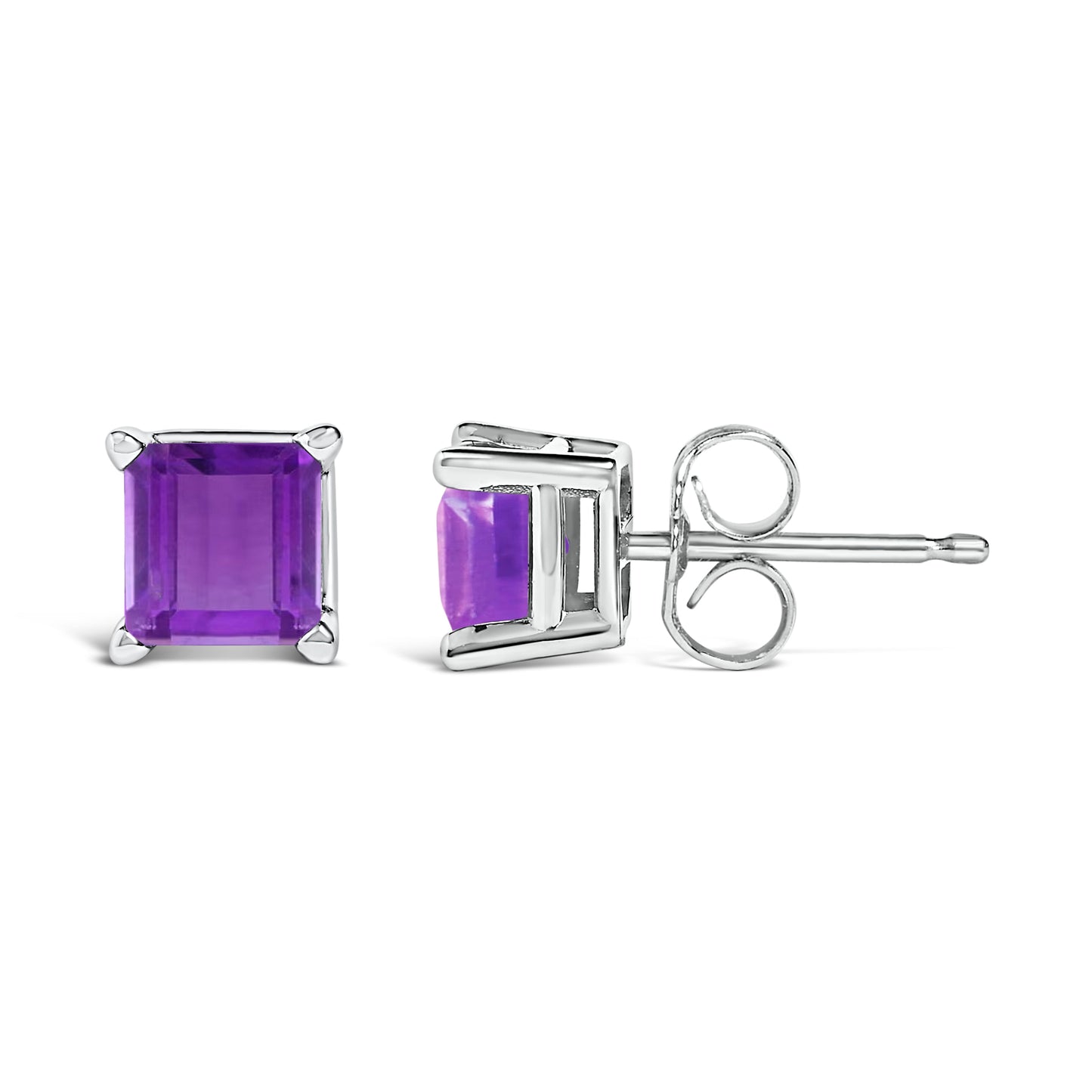 Boucles d'oreilles en or blanc 14K avec améthystes taillées en princesse
