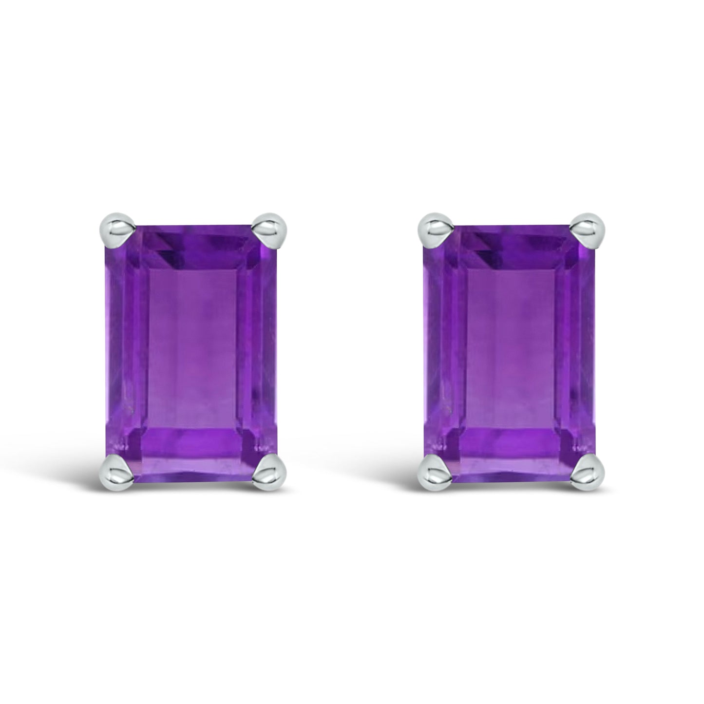 14K White Gold Emerald Cut Amethyst Stud Earrings