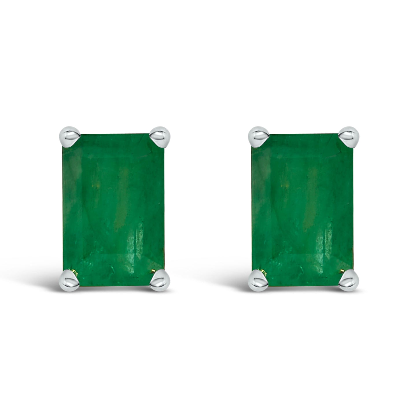 14K White Gold Emerald Cut Amethyst Stud Earrings