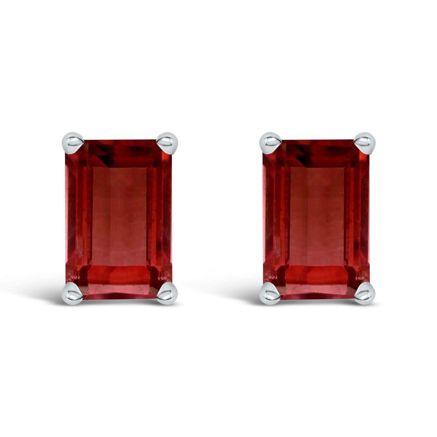 14K White Gold Emerald Cut Amethyst Stud Earrings