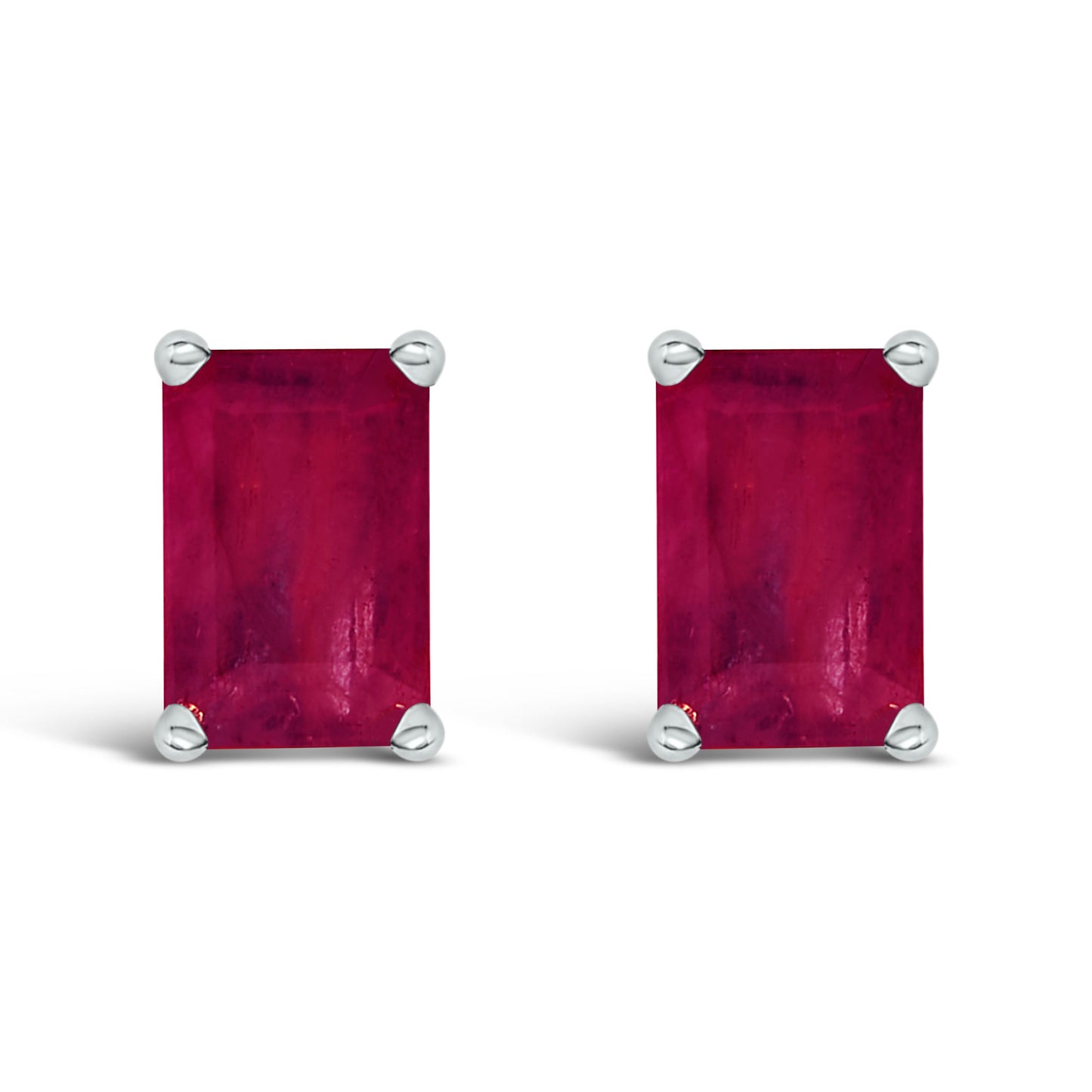 14K White Gold Emerald Cut Amethyst Stud Earrings