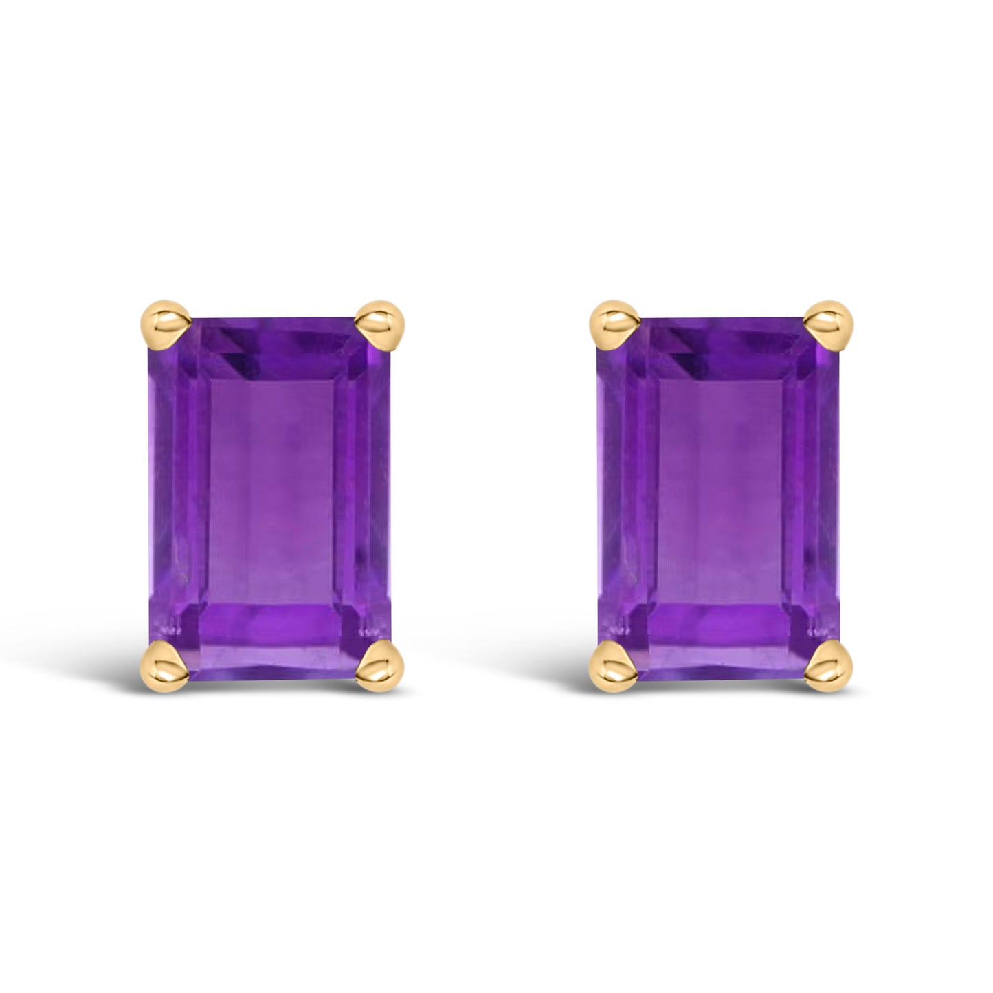 14K White Gold Emerald Cut Amethyst Stud Earrings