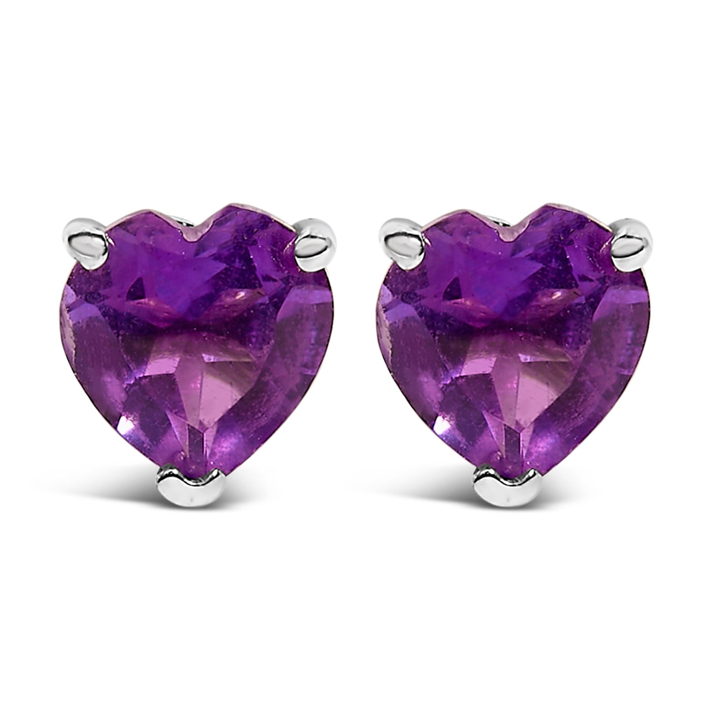14K White Gold Heart Cut Purple Amethyst Stud Earrings