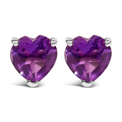 Pendientes de Stud de Amatista Púrpura en Corte Corazón de Oro Blanco de 14K