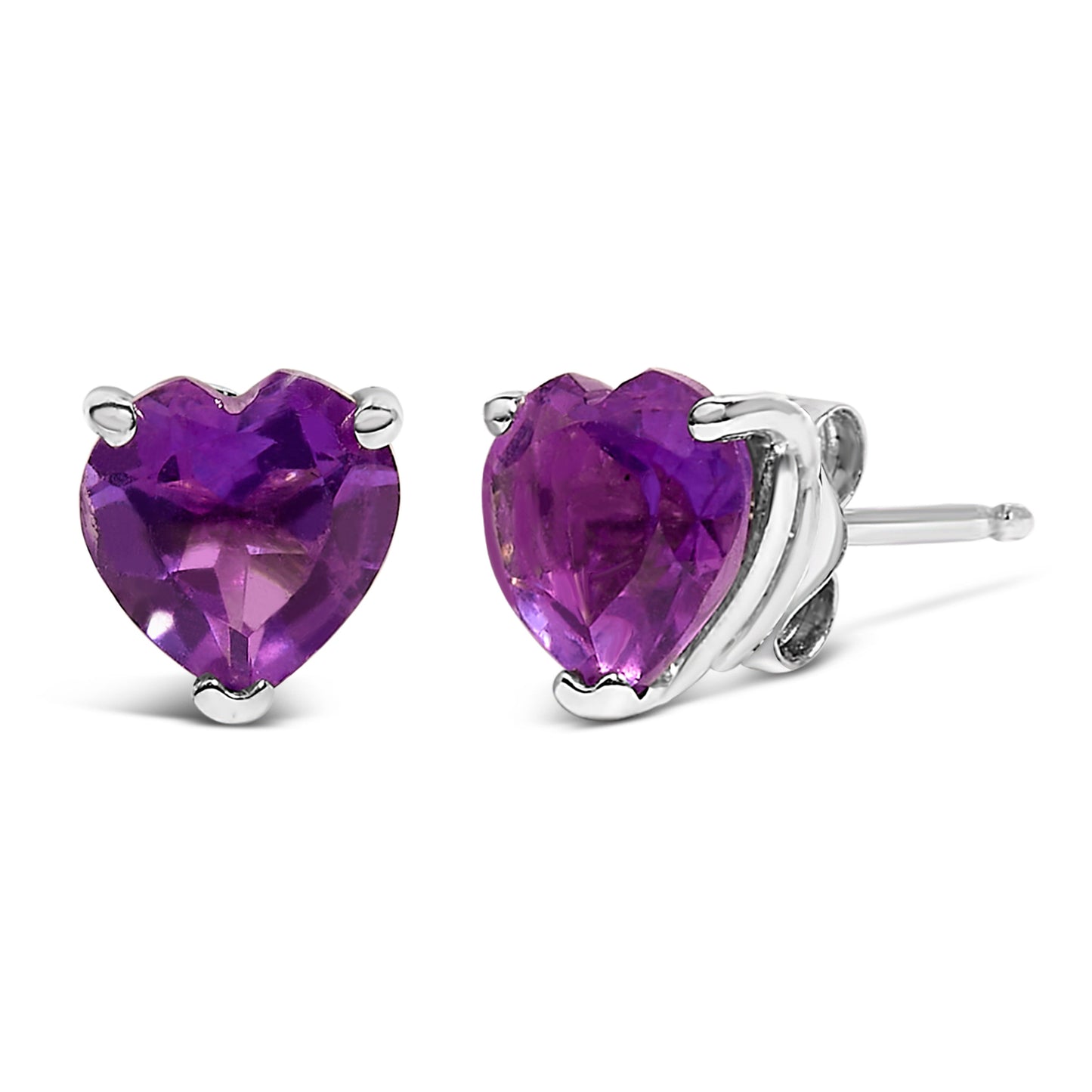 14K White Gold Heart Cut Purple Amethyst Stud Earrings