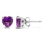 14K White Gold Heart Cut Purple Amethyst Stud Earrings