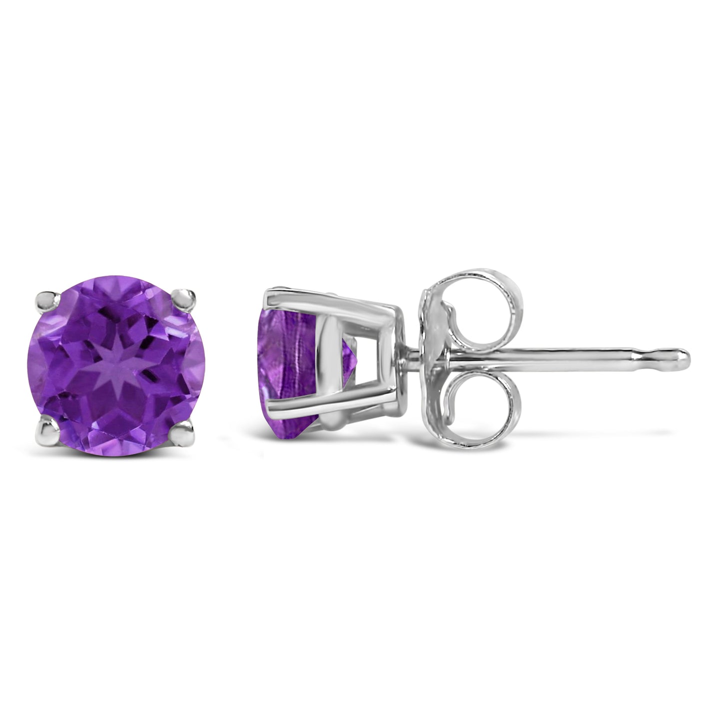 Pendientes de Stud de Amatista Púrpura Redonda de Oro Blanco de 14K