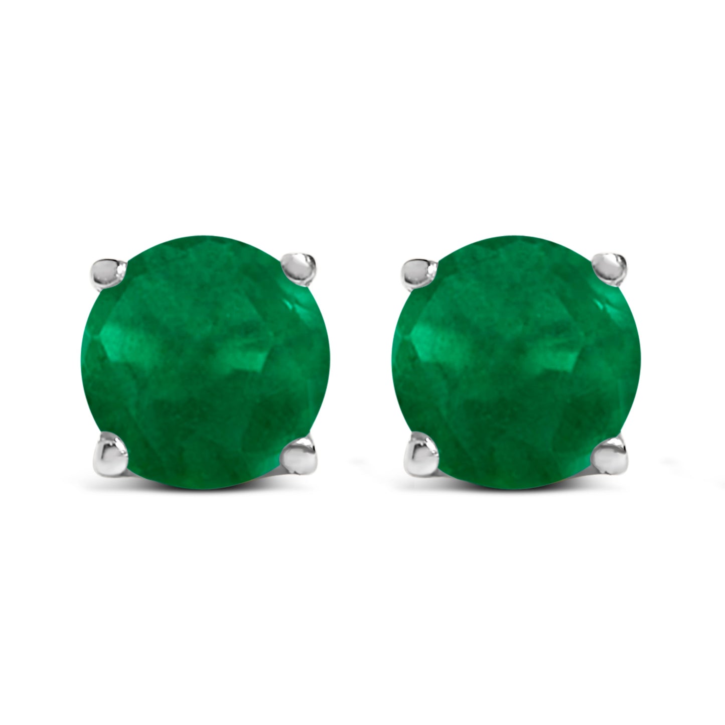 Pendientes de Stud de Amatista Púrpura Redonda de Oro Blanco de 14K