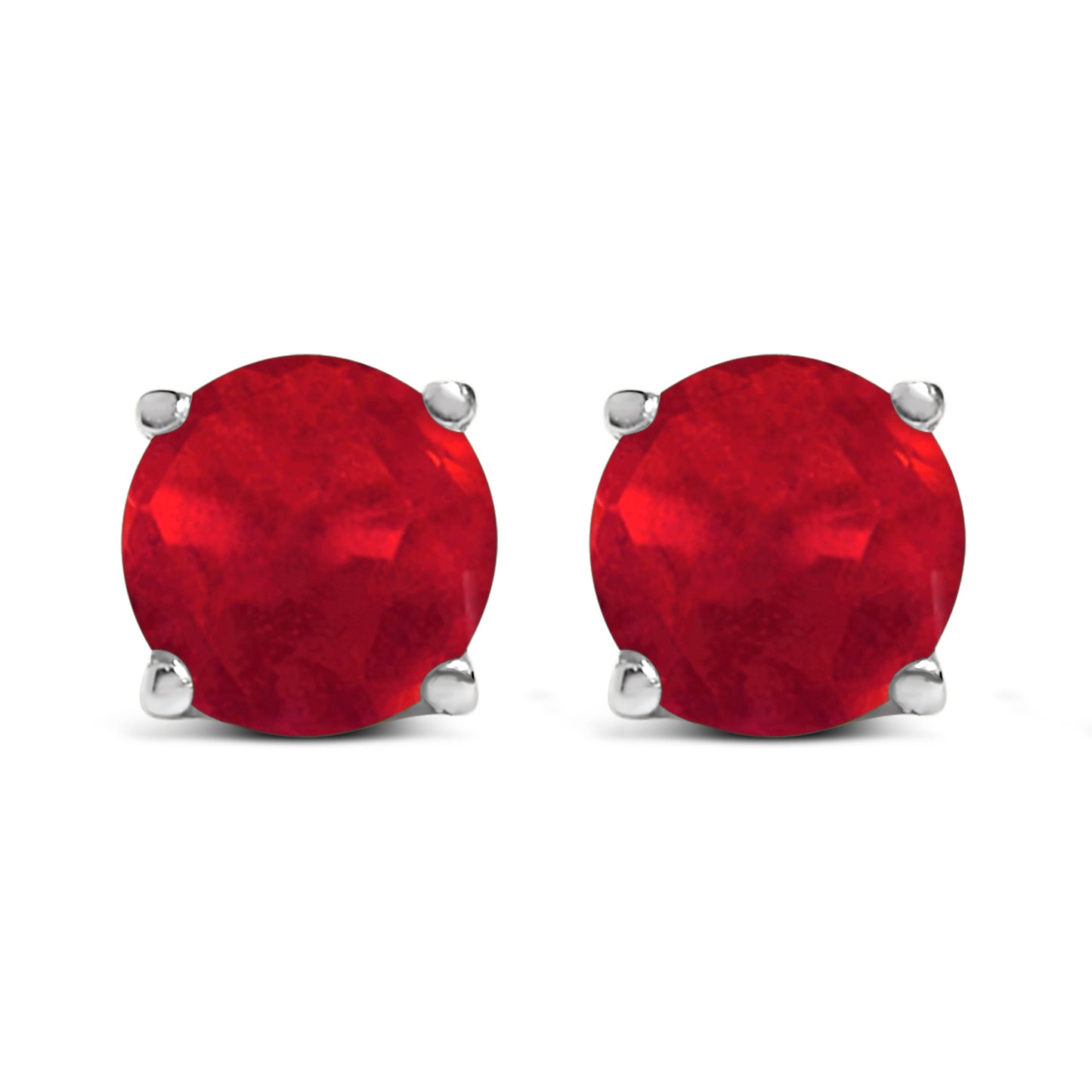Pendientes de Stud de Amatista Púrpura Redonda de Oro Blanco de 14K