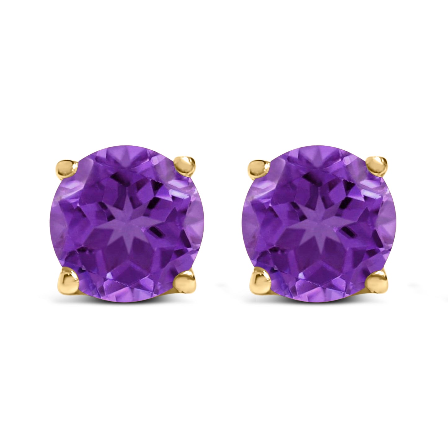 Pendientes de Stud de Amatista Púrpura Redonda de Oro Blanco de 14K
