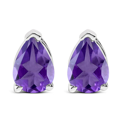 Pendientes de Stud de Amatista Púrpura en Forma de Pera de Oro Blanco de 14K