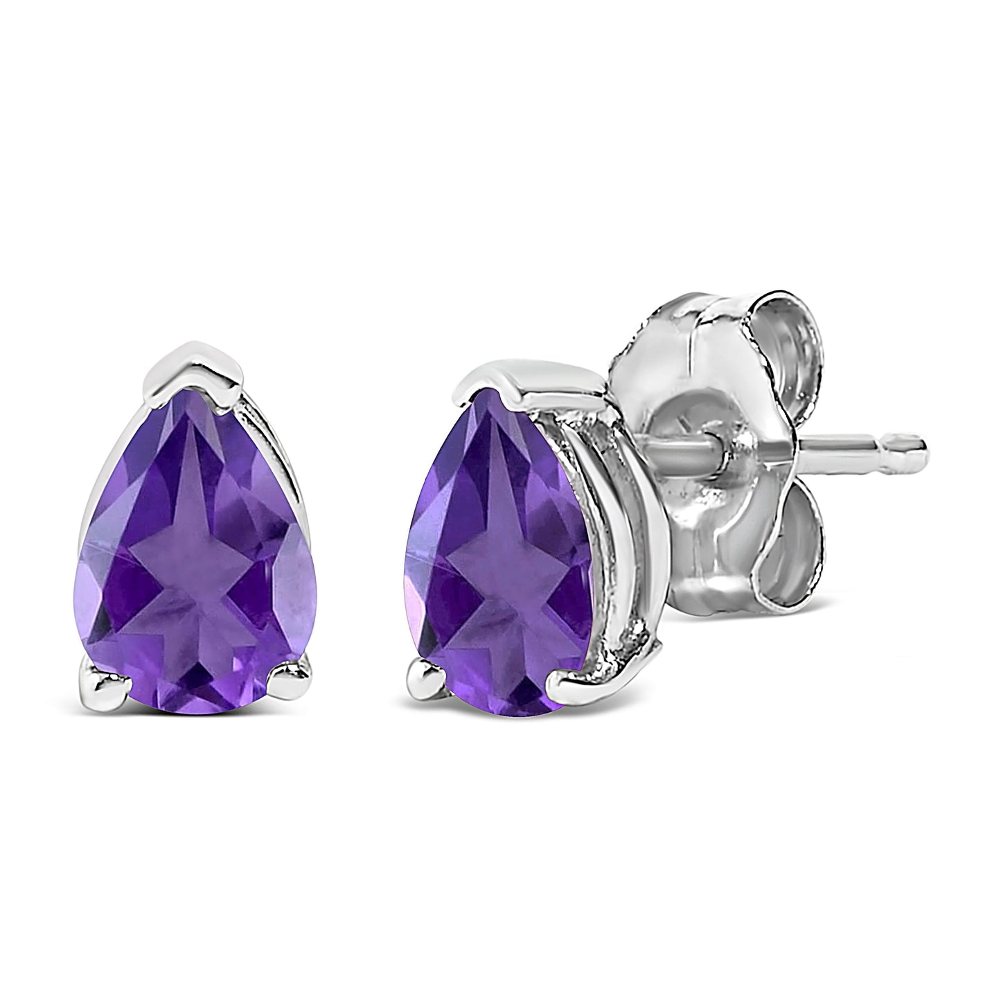 Boucles d'oreilles en or blanc 14K avec améthystes violettes en forme de poire