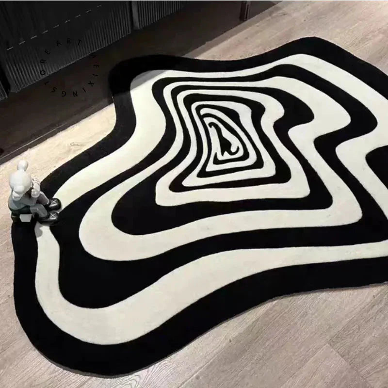 Elegante Alfombra de Sala de Estar en Blanco y Negro